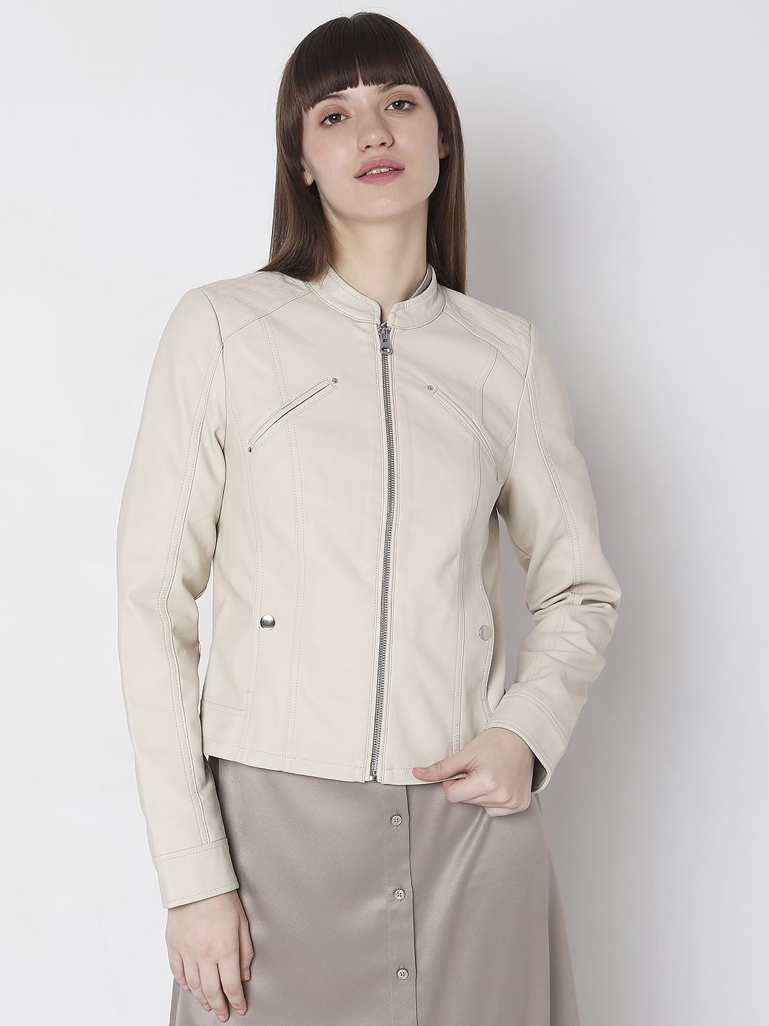 Off-White Faux Leather Biker Jacket