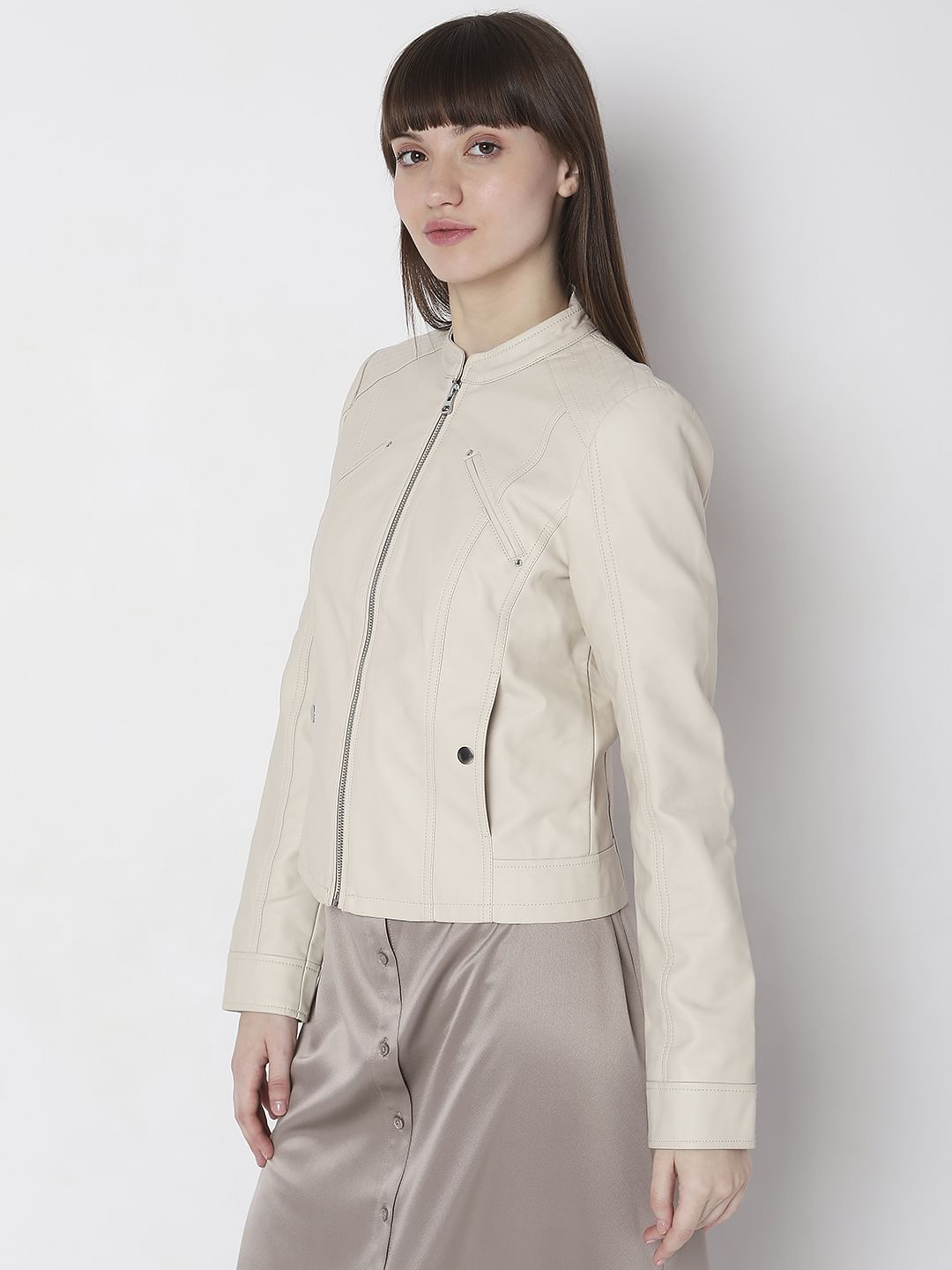 Off-White Faux Leather Biker Jacket