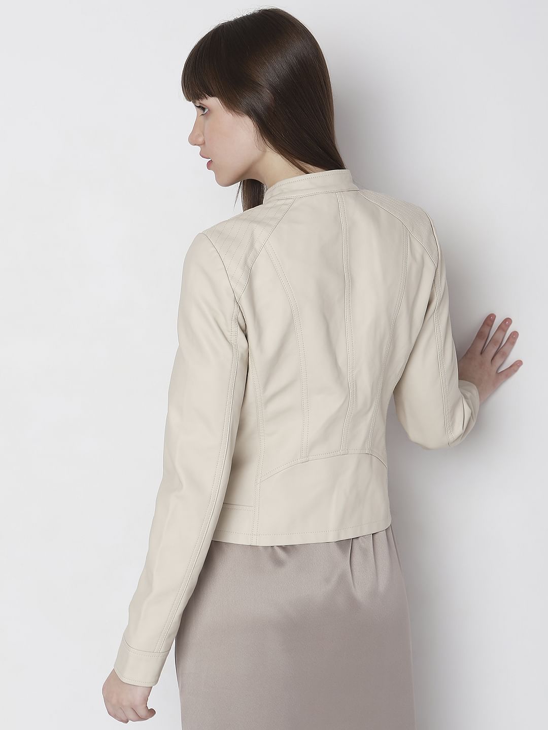 Off-White Faux Leather Biker Jacket