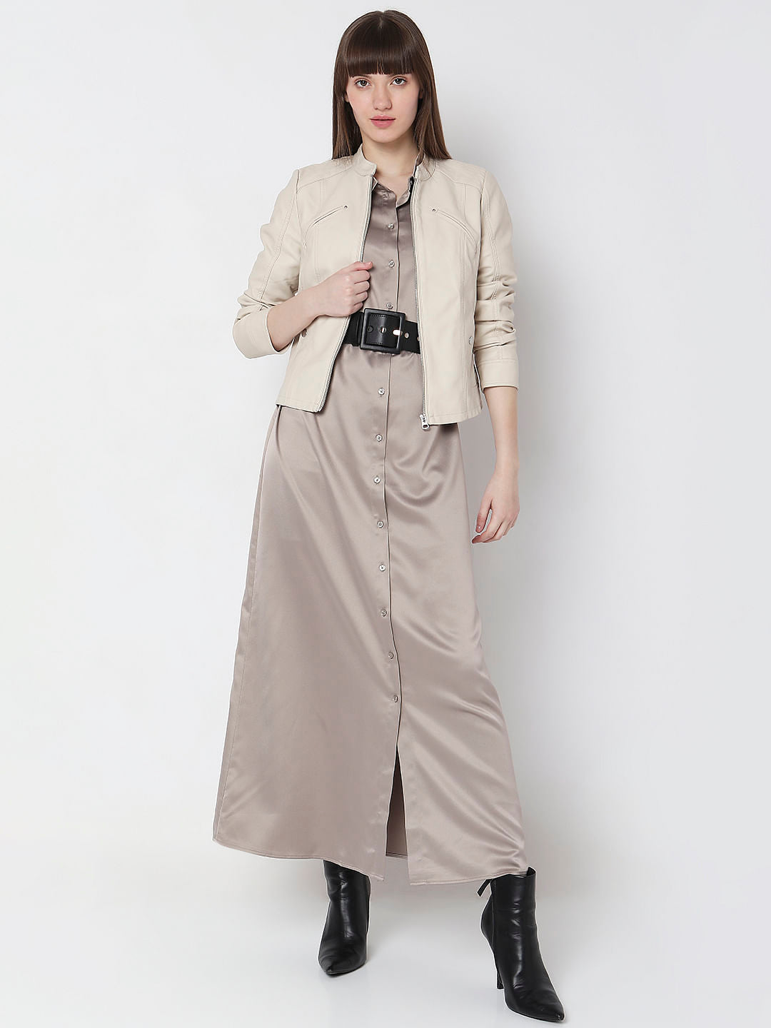 Off-White Faux Leather Biker Jacket