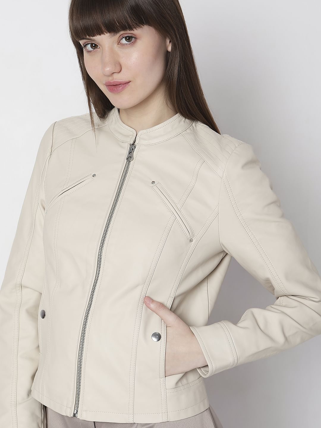 Off-White Faux Leather Biker Jacket