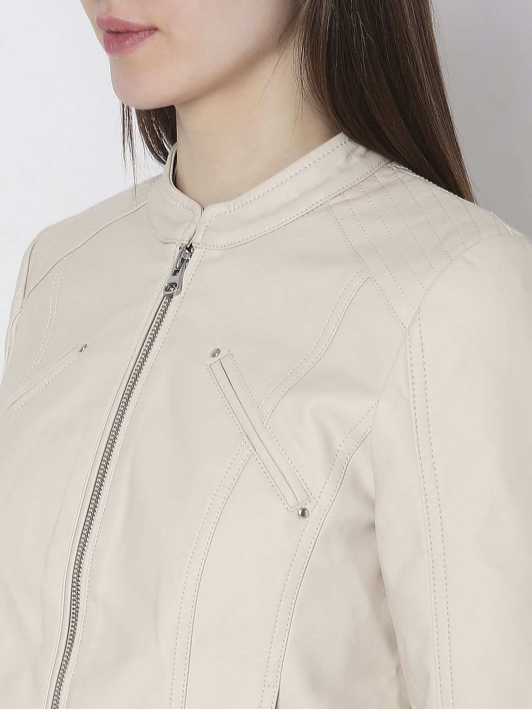 Off-White Faux Leather Biker Jacket