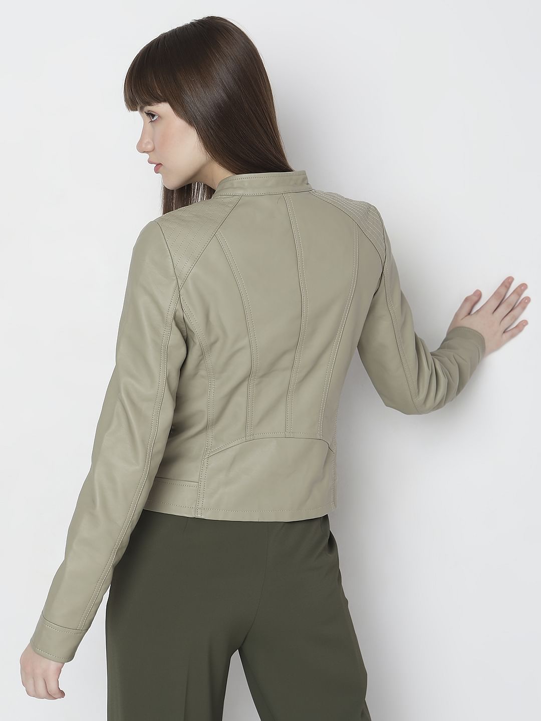 Green Faux Leather Biker Jacket