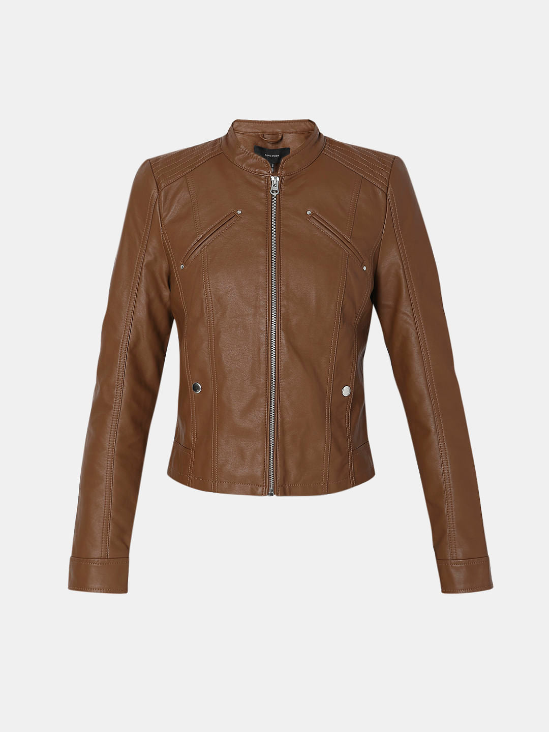 Dark Brown Faux Leather Biker Jacket