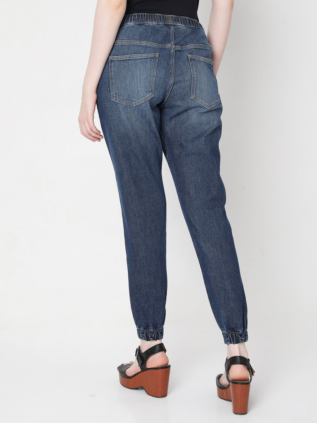 Blue High Rise Distressed Jogger Jeans