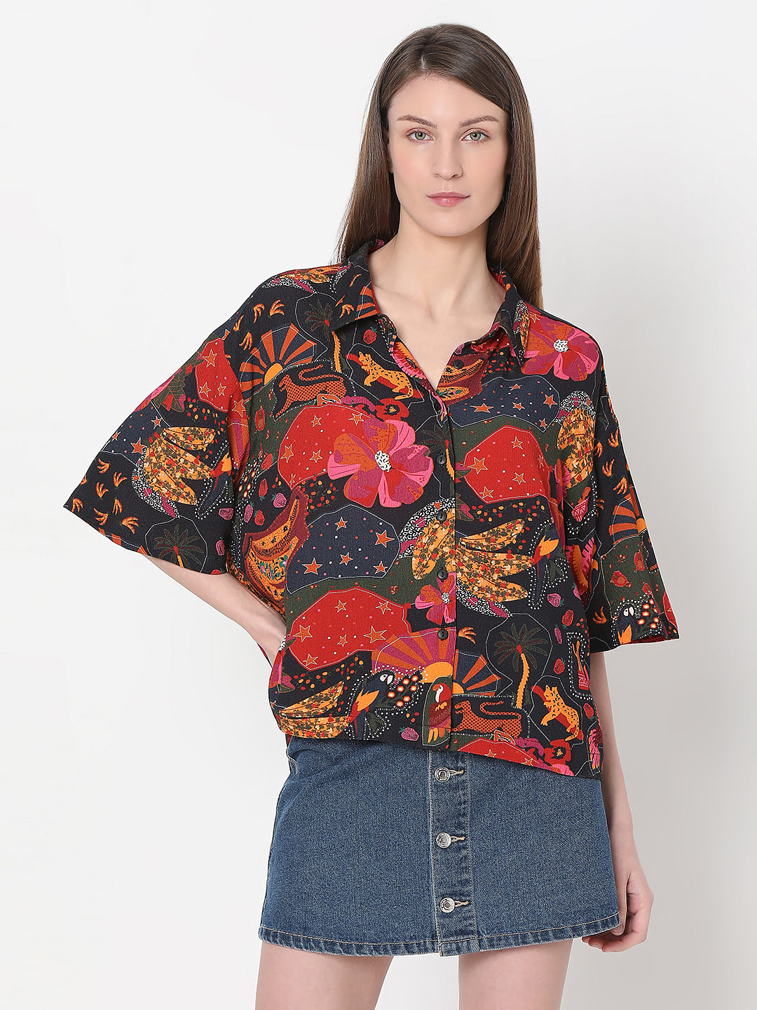 Black Floral Print Shirt