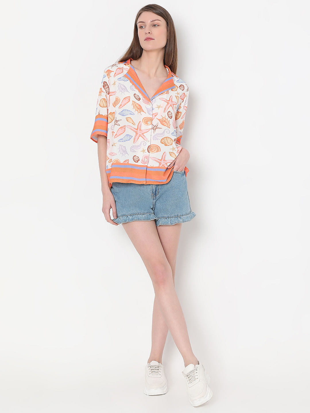 White Seashell Print Shirt