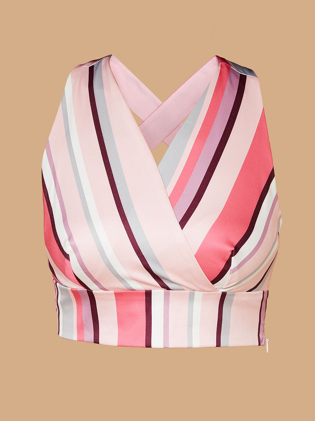 Marquee Pink Striped V Neck Crop Top