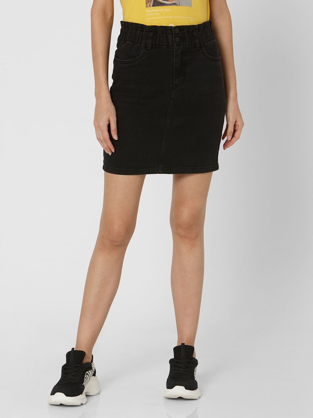 Black Mid Rise Denim Skirt