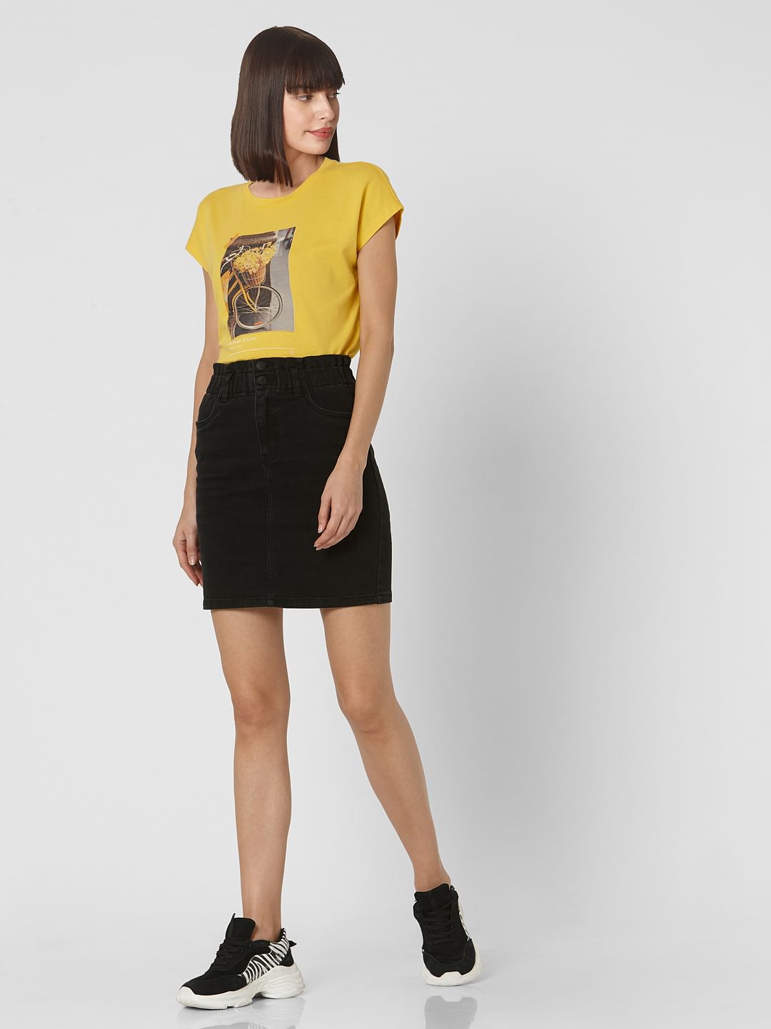 Black Mid Rise Denim Skirt