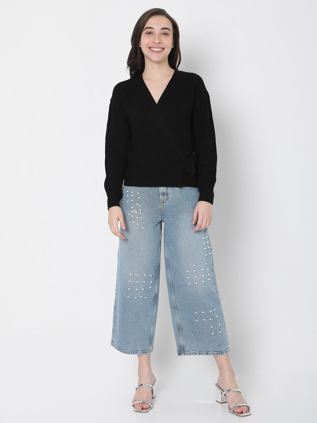 Black Tie-Up Knit Top