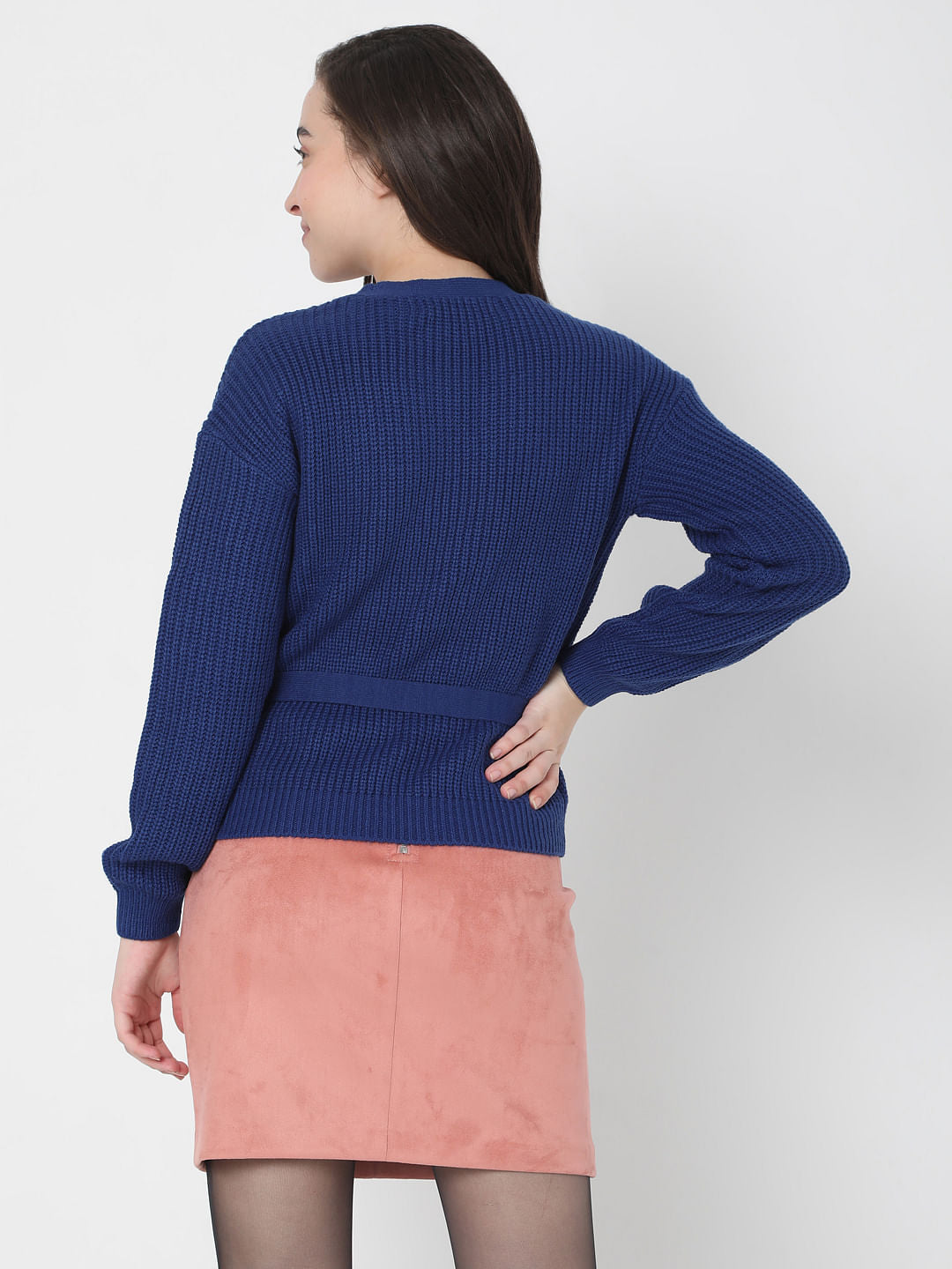 Blue Tie-Up Knit Top