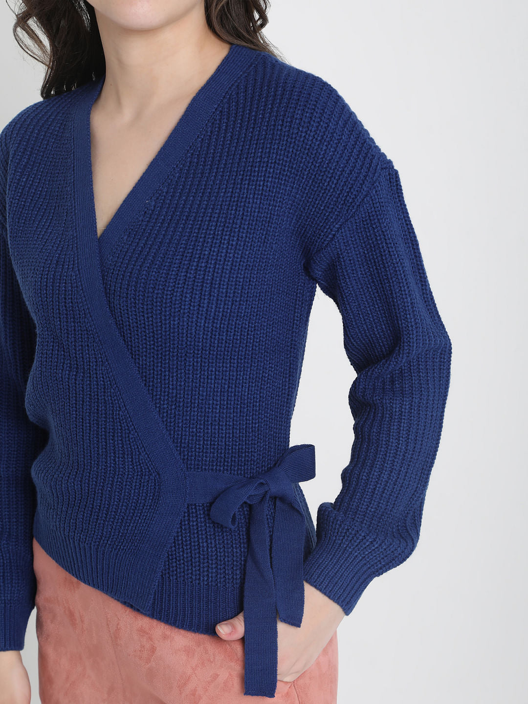 Blue Tie-Up Knit Top