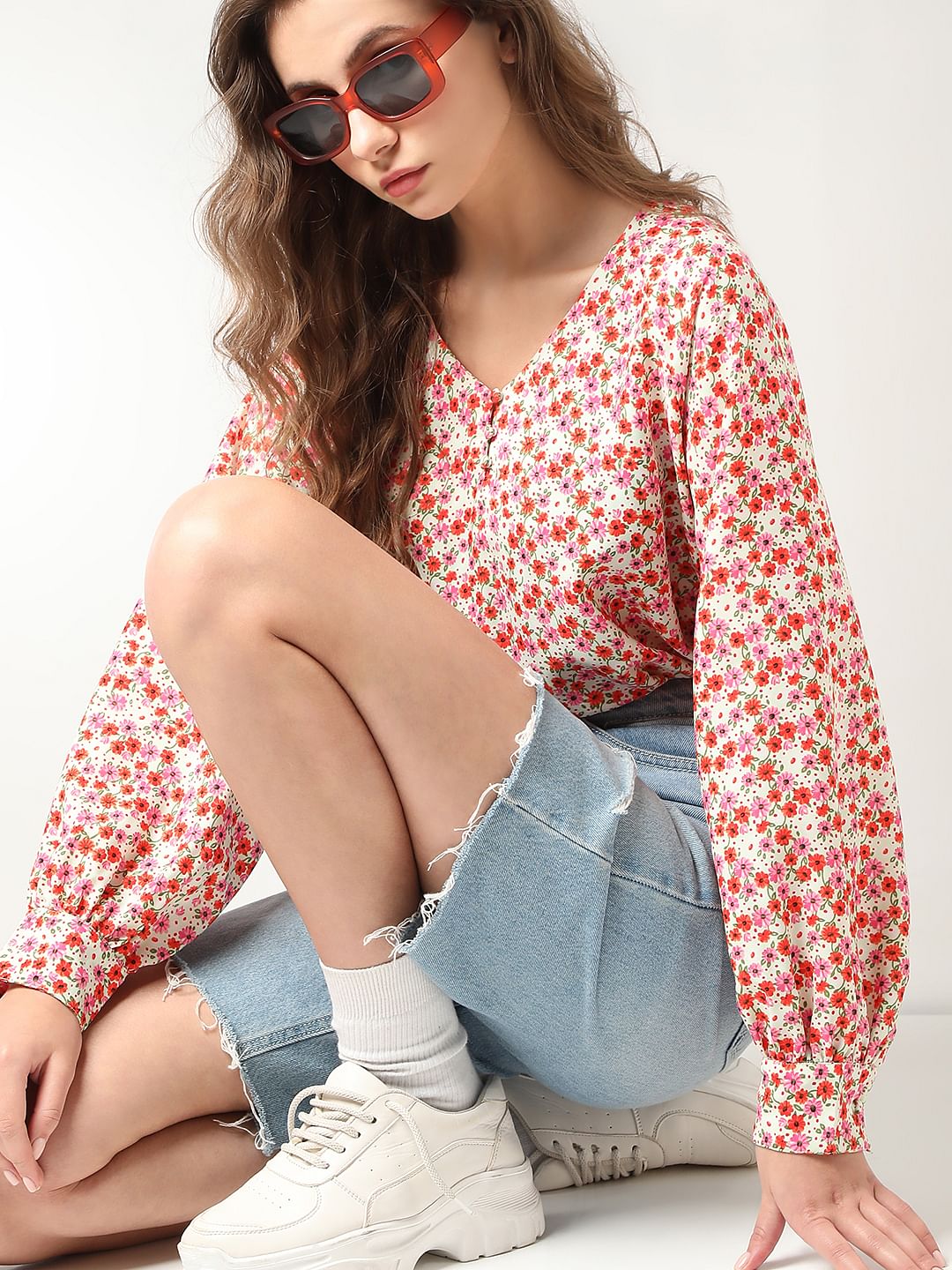 Red Floral Print Top