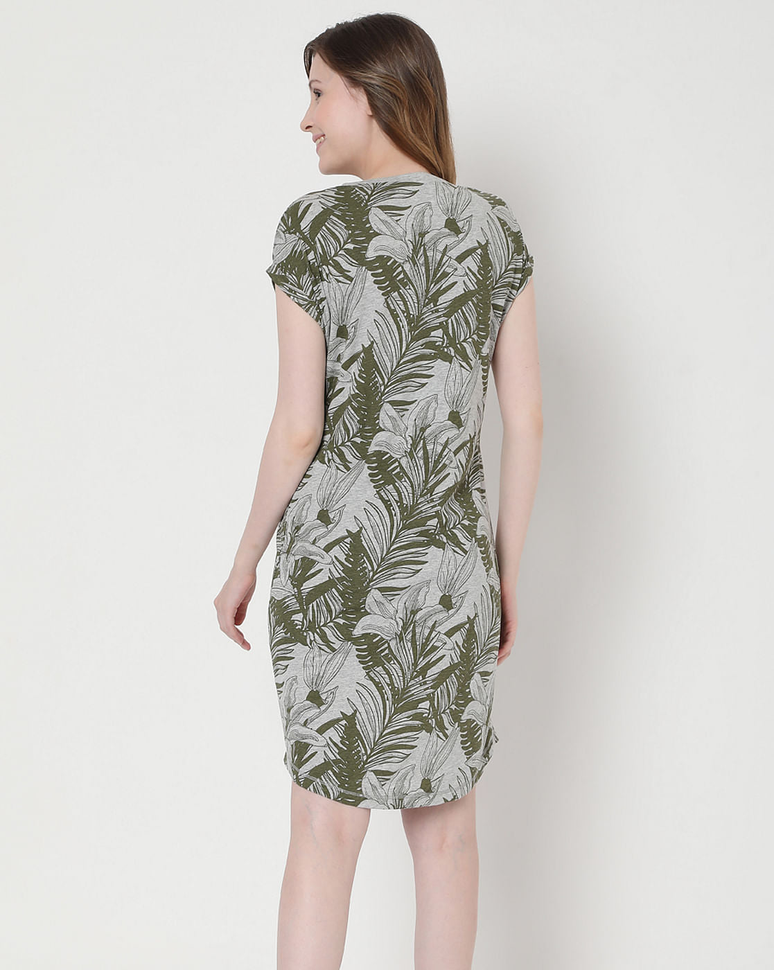 Grey Tropical Print Nighwear Dress