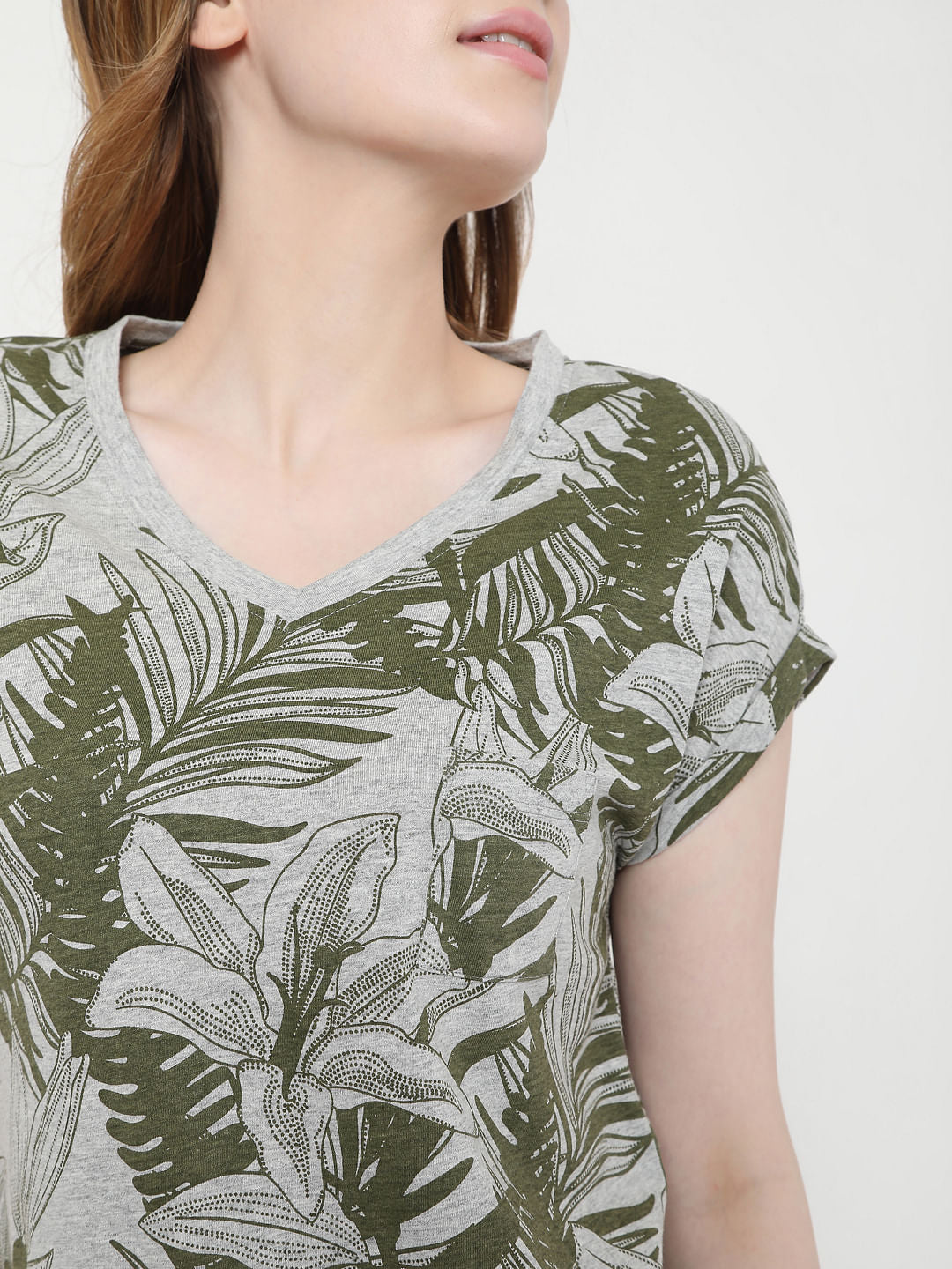 Grey Tropical Print Nighwear Dress