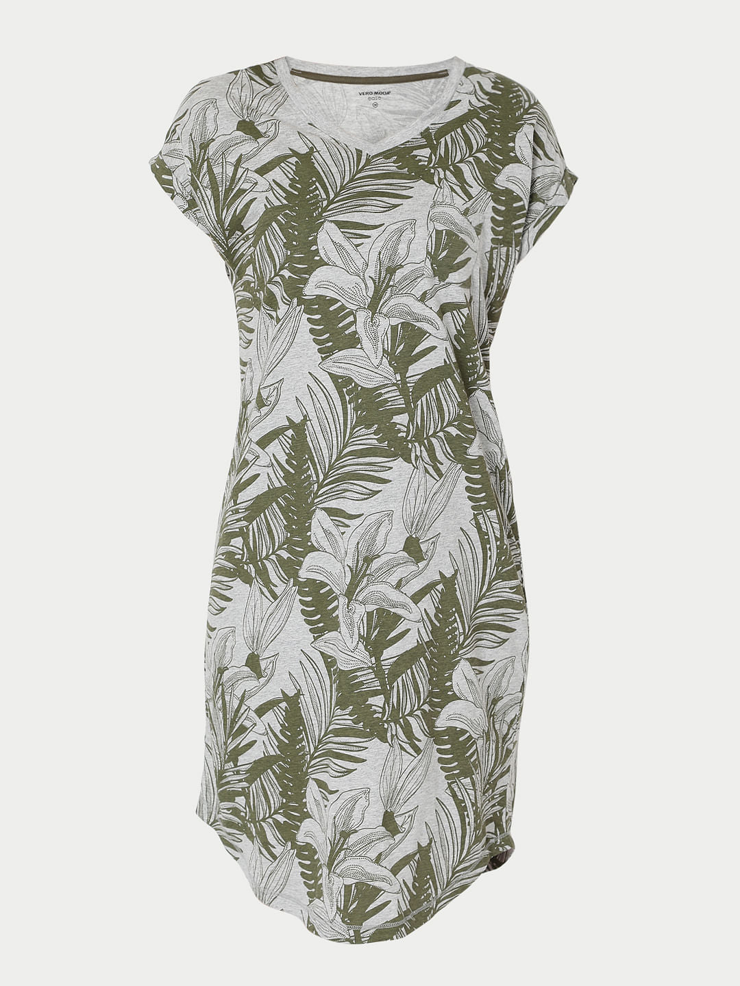 Grey Tropical Print Nighwear Dress