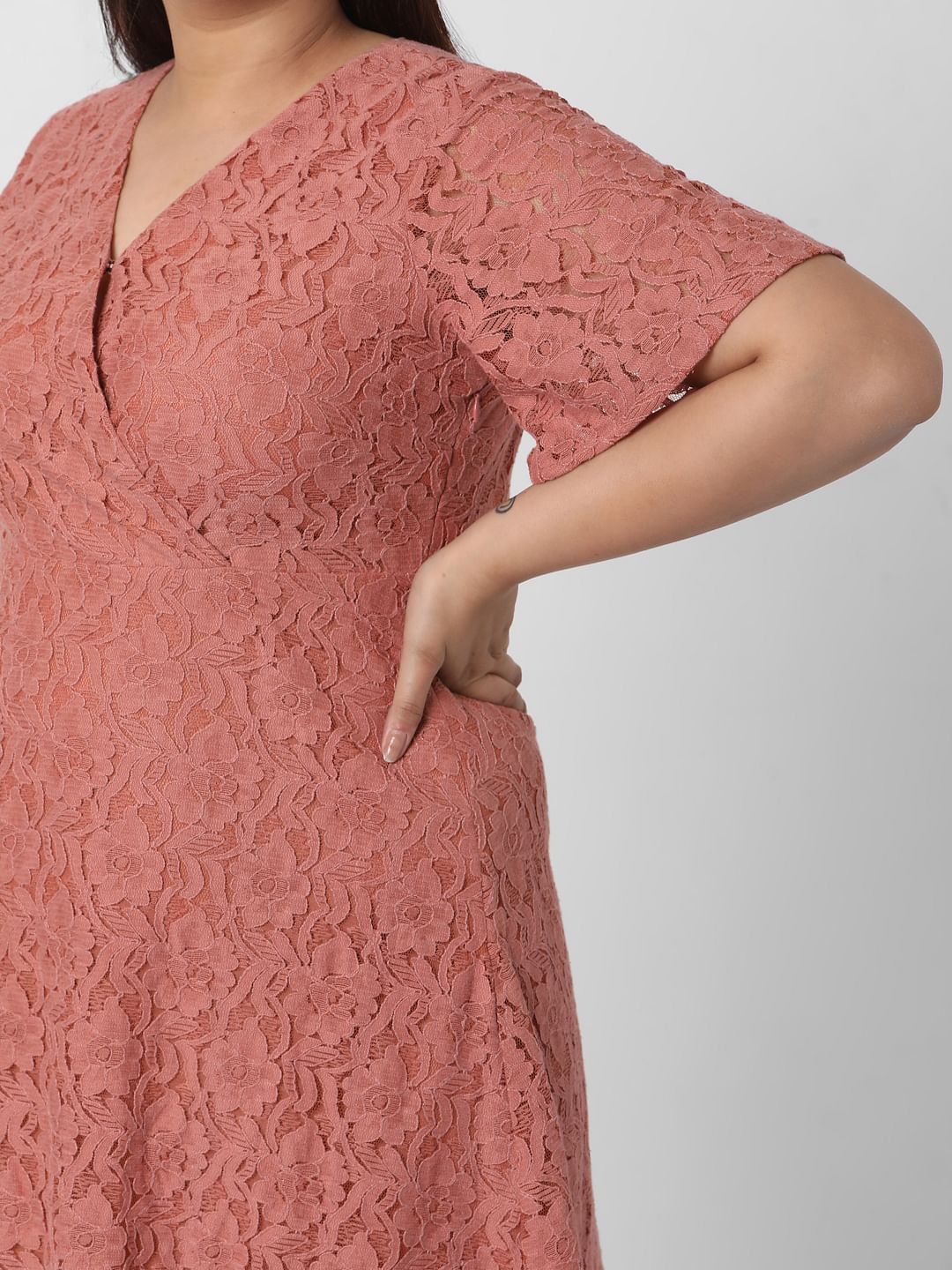 Curve Pink Lace Fit & Flare Dress