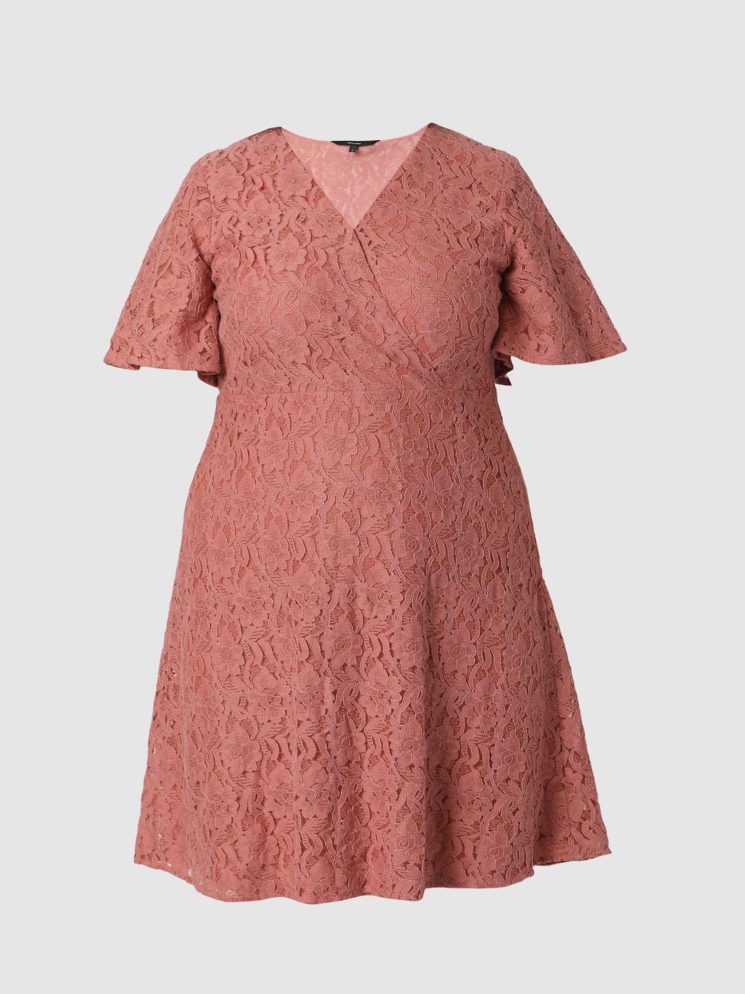 Curve Pink Lace Fit & Flare Dress