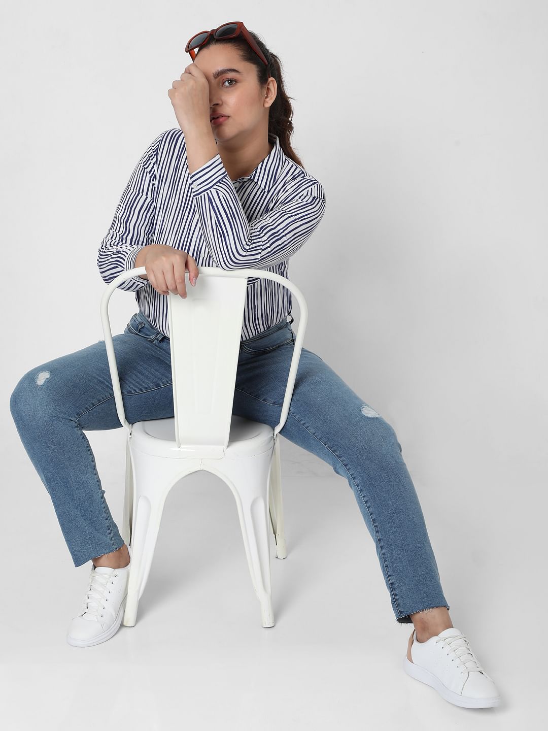 Curve Blue Mid Rise Distressed Wendy Skinny Jeans