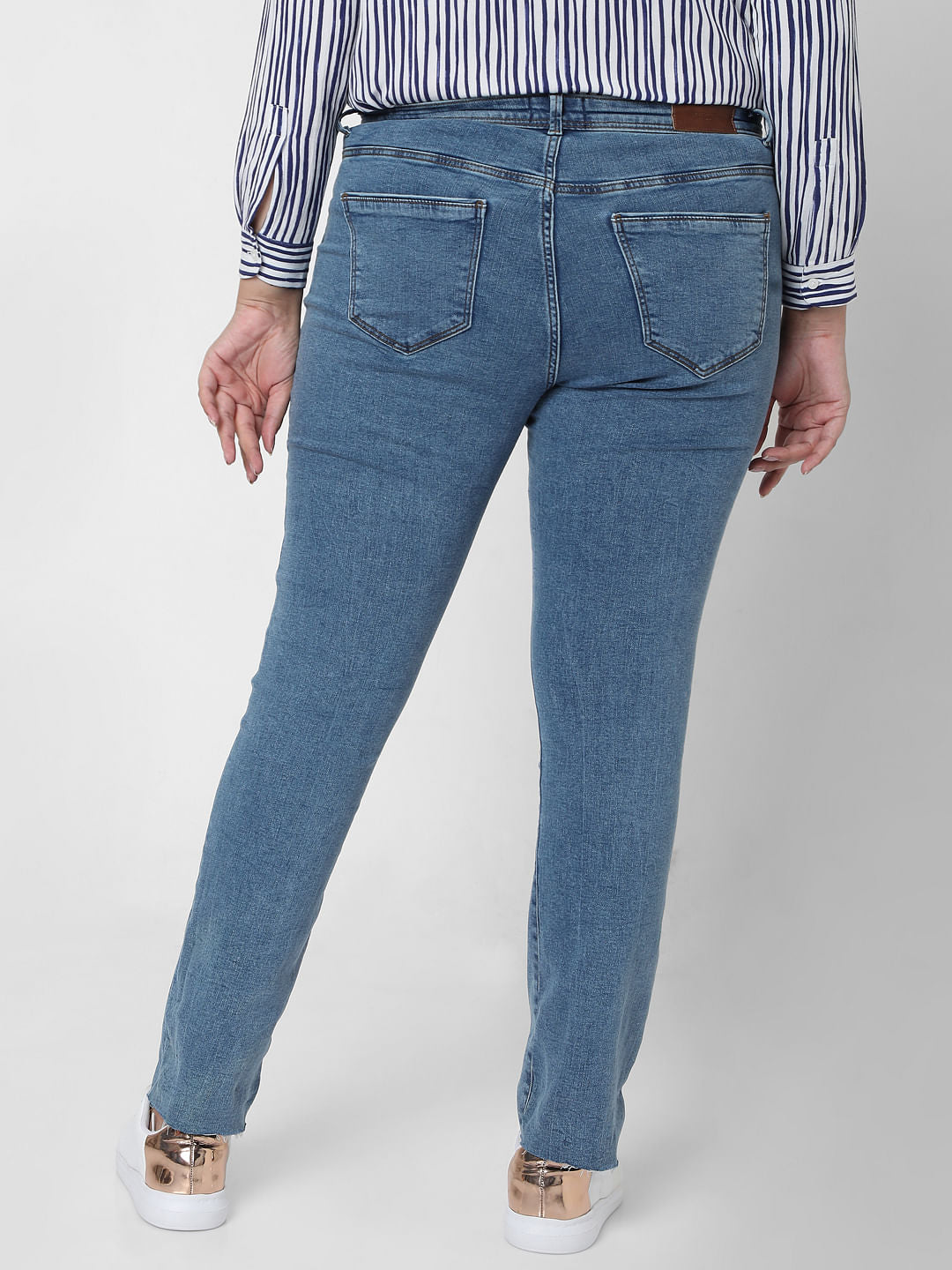 Curve Blue Mid Rise Distressed Wendy Skinny Jeans