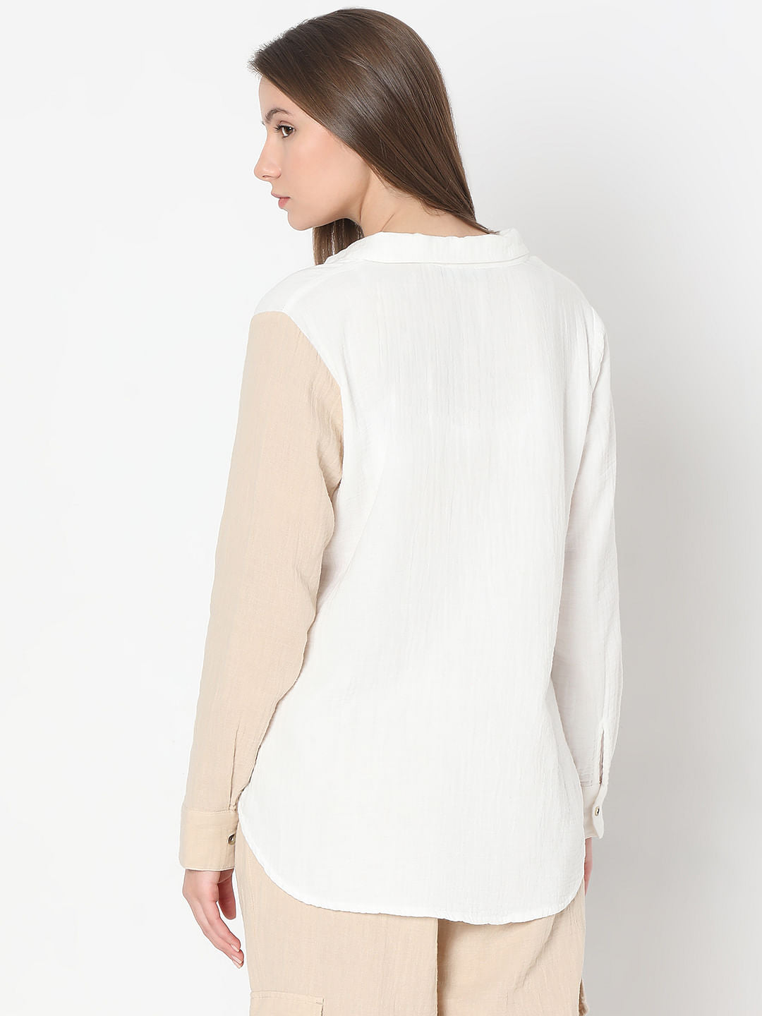 White Colourblocked Co-Ord Set Shirt