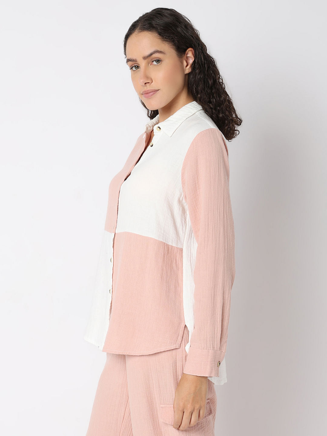 Pink Colourblocked Co-Ord Set Shirt