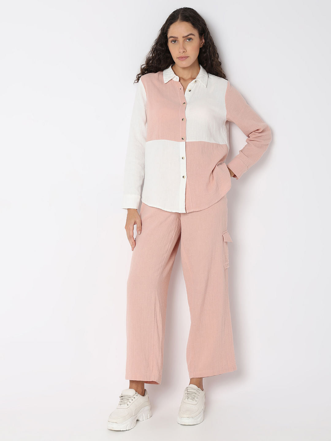 Pink Colourblocked Co-Ord Set Shirt