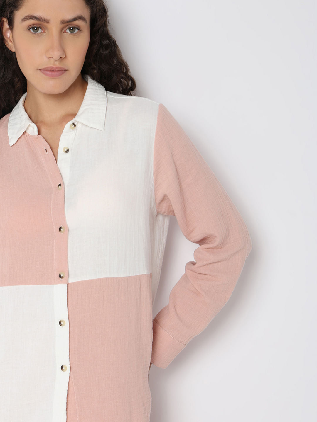 Pink Colourblocked Co-Ord Set Shirt