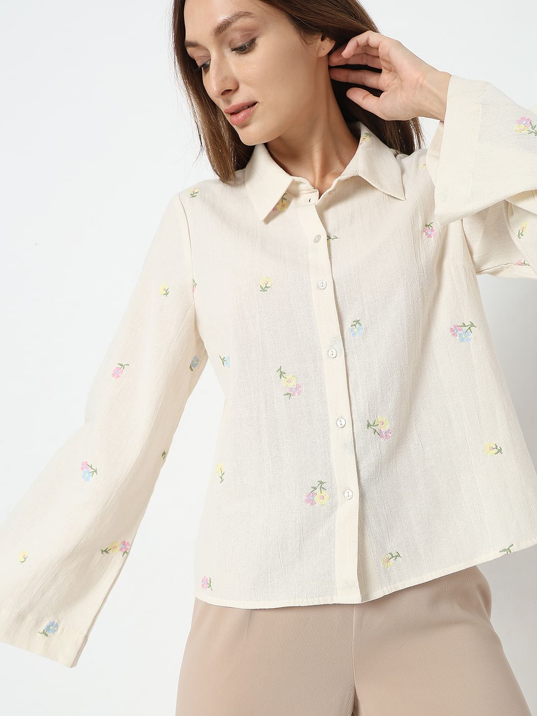 Off-White Embroidered Cotton Shirt