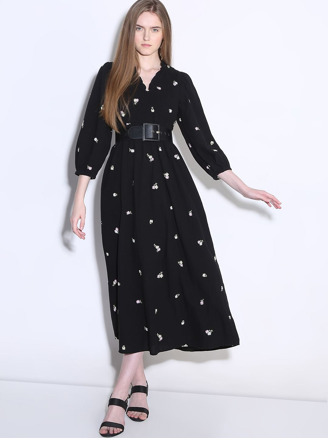 Black Printed Midi Dress