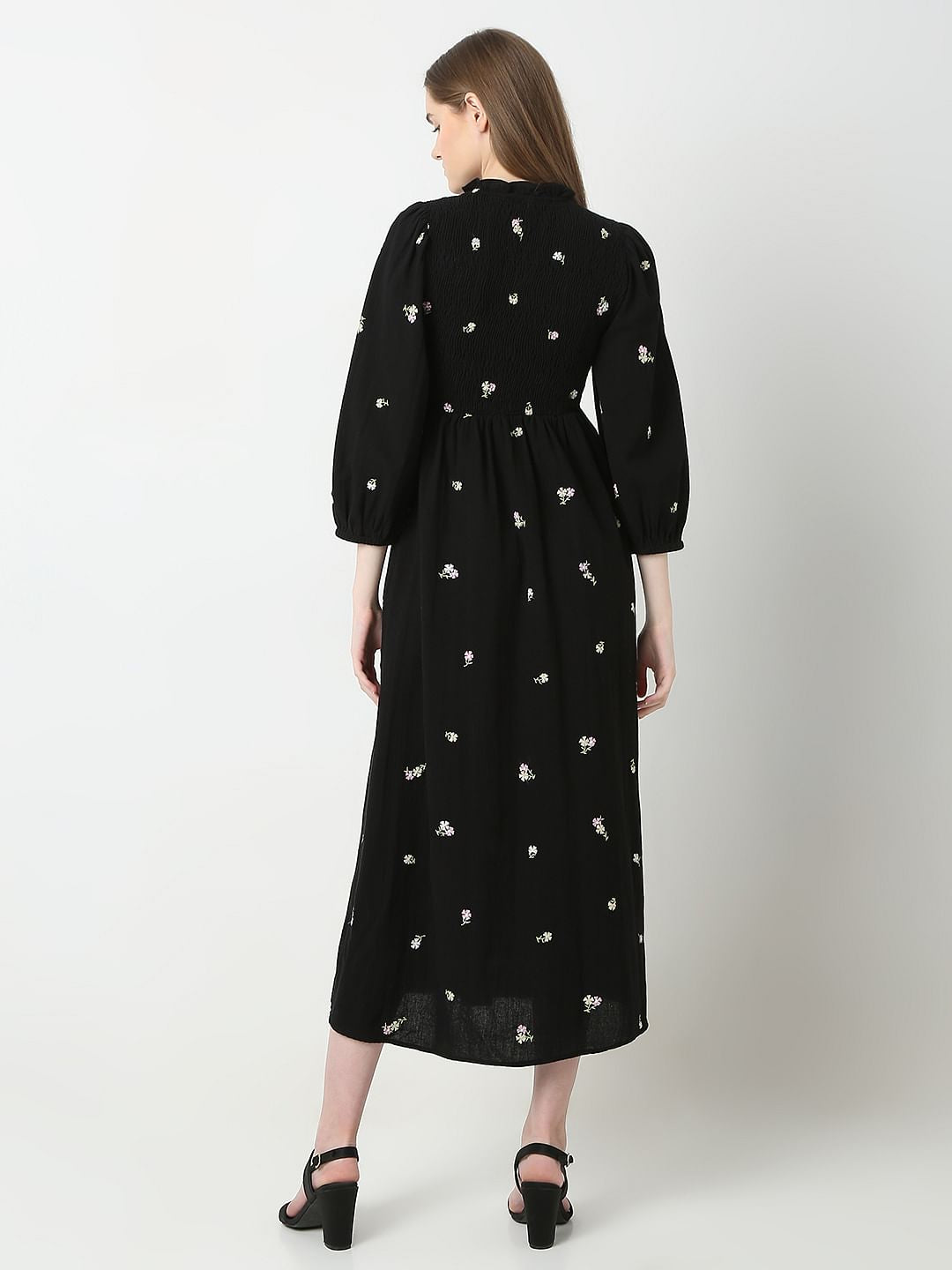 Black Printed Midi Dress