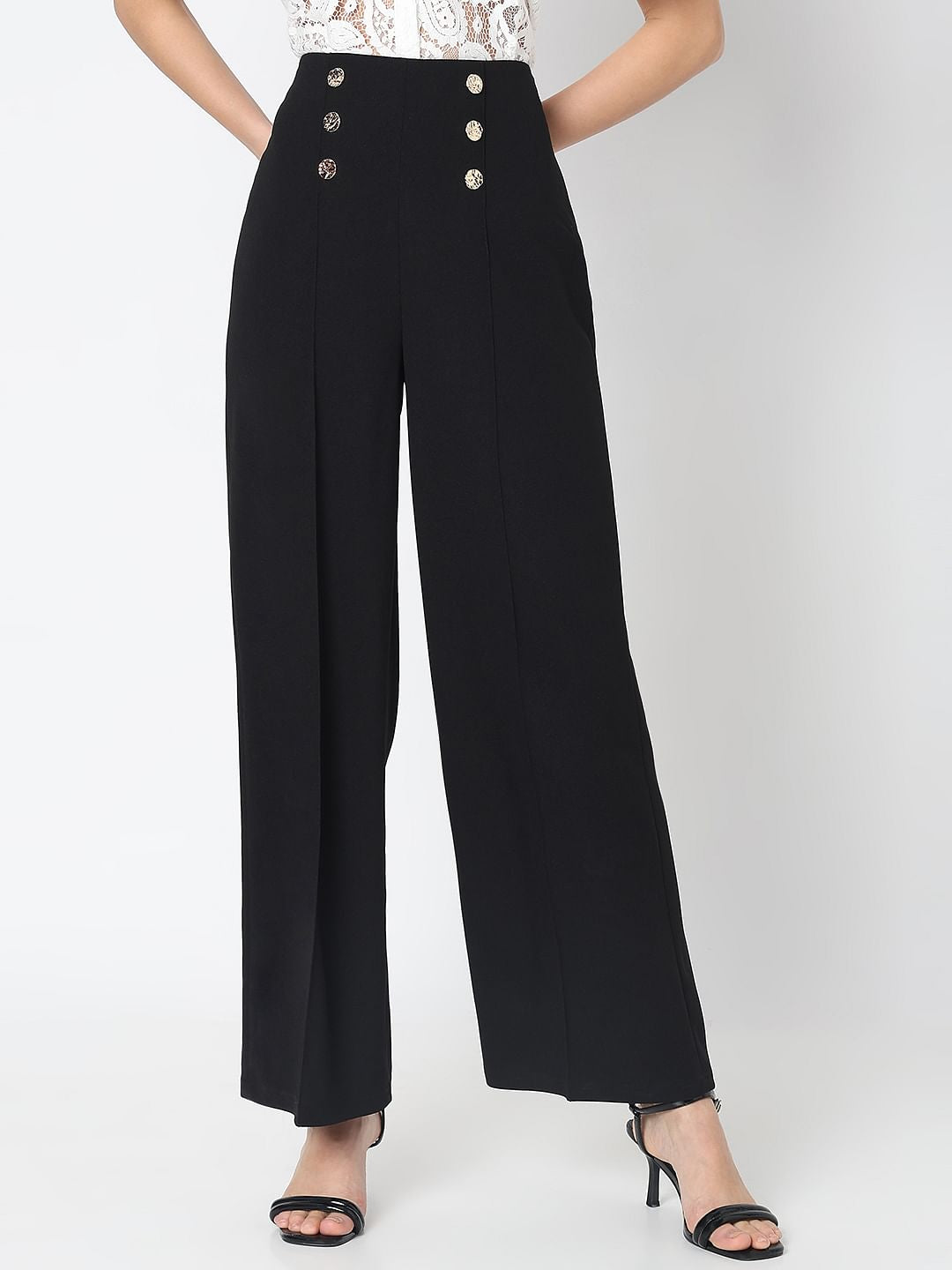 Black High Rise Wide Leg Pants