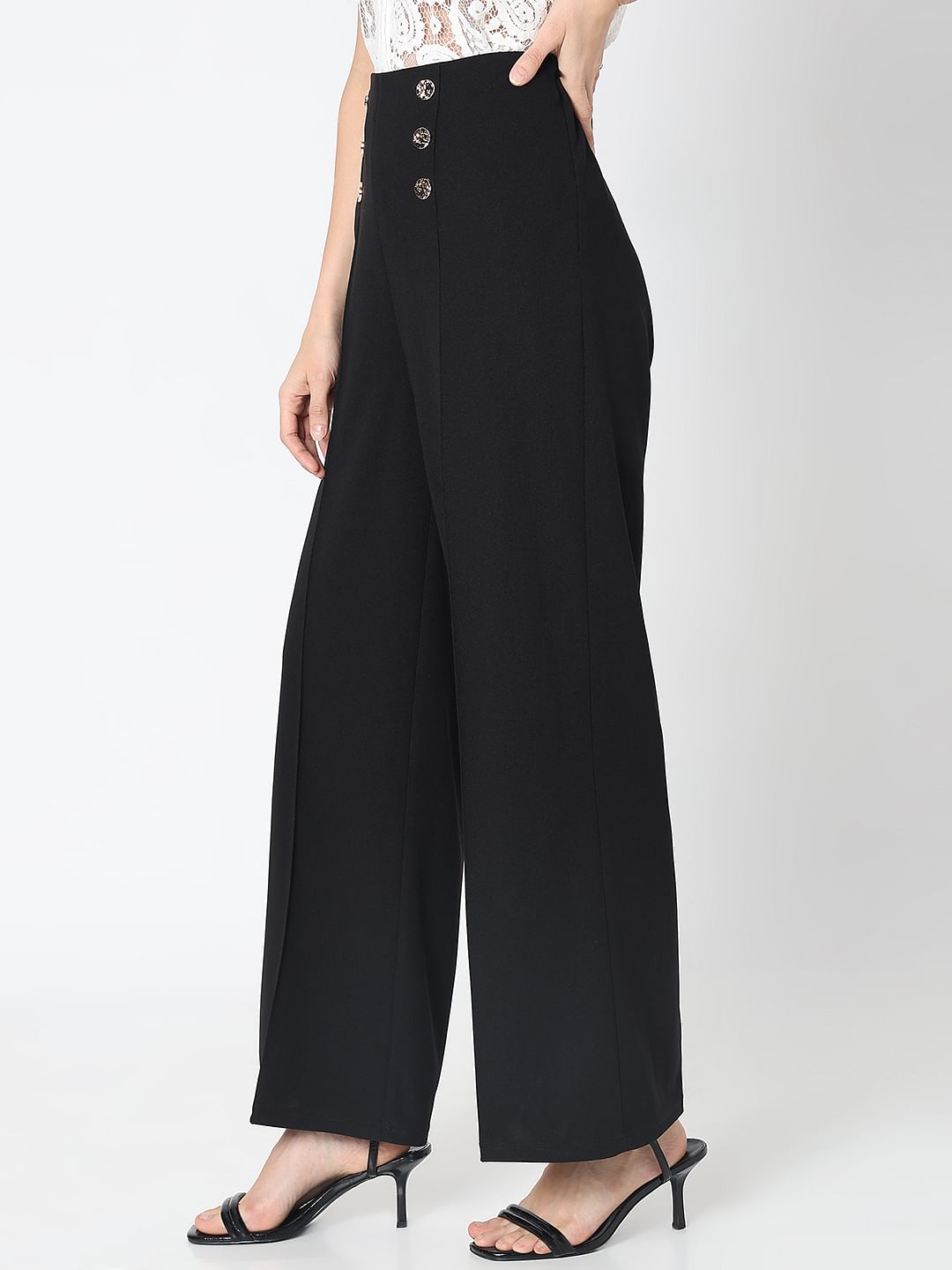 Black High Rise Wide Leg Pants