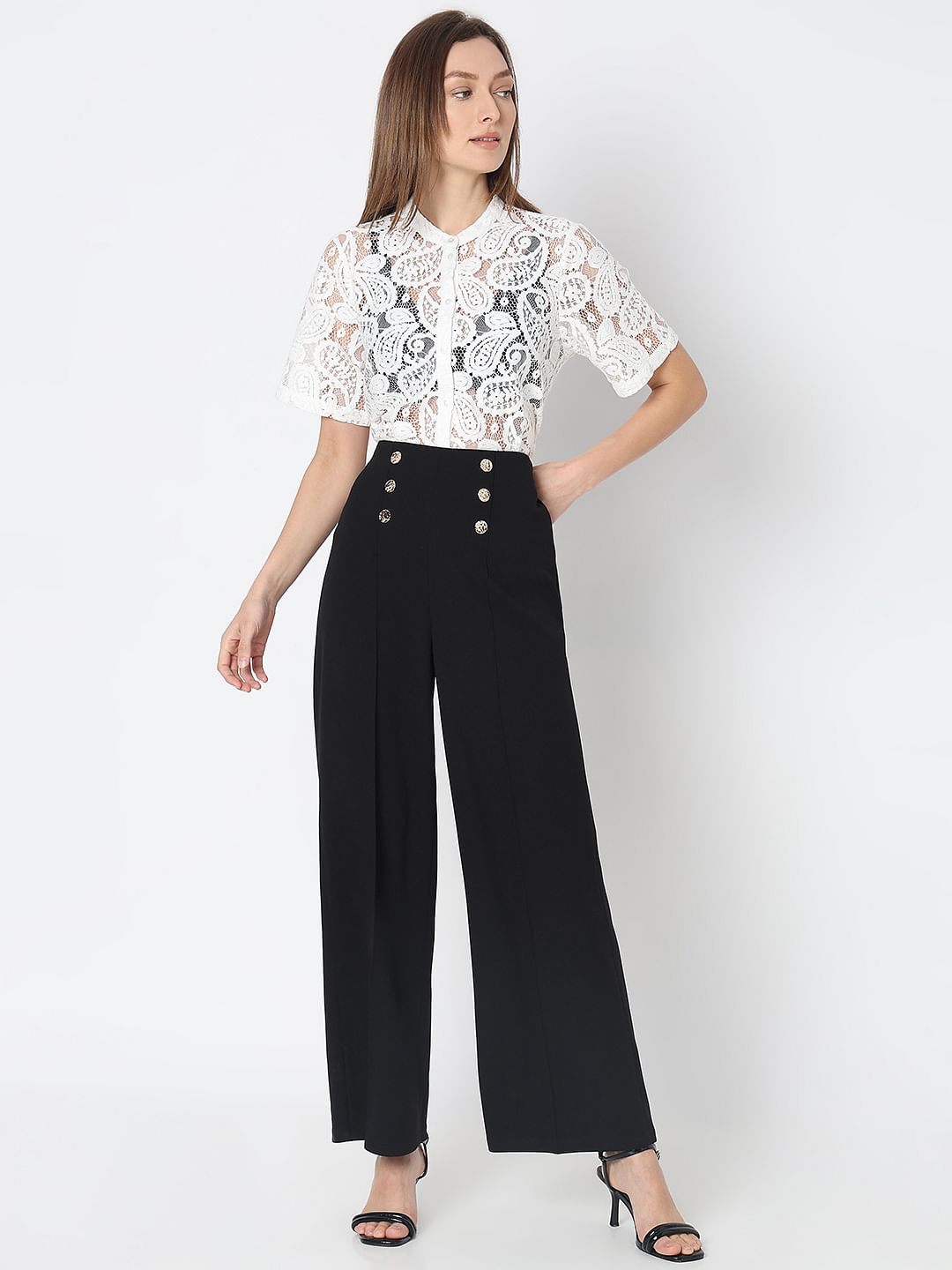 Black High Rise Wide Leg Pants