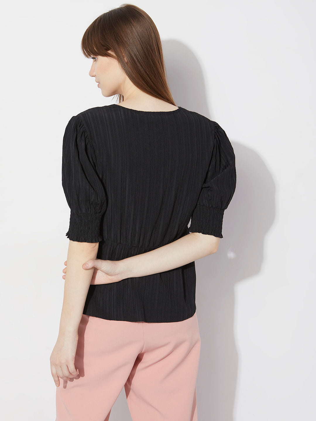 Black V-Neck Striped Top