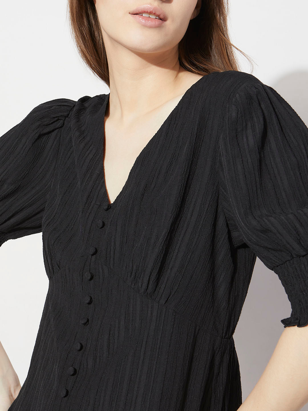 Black V-Neck Striped Top