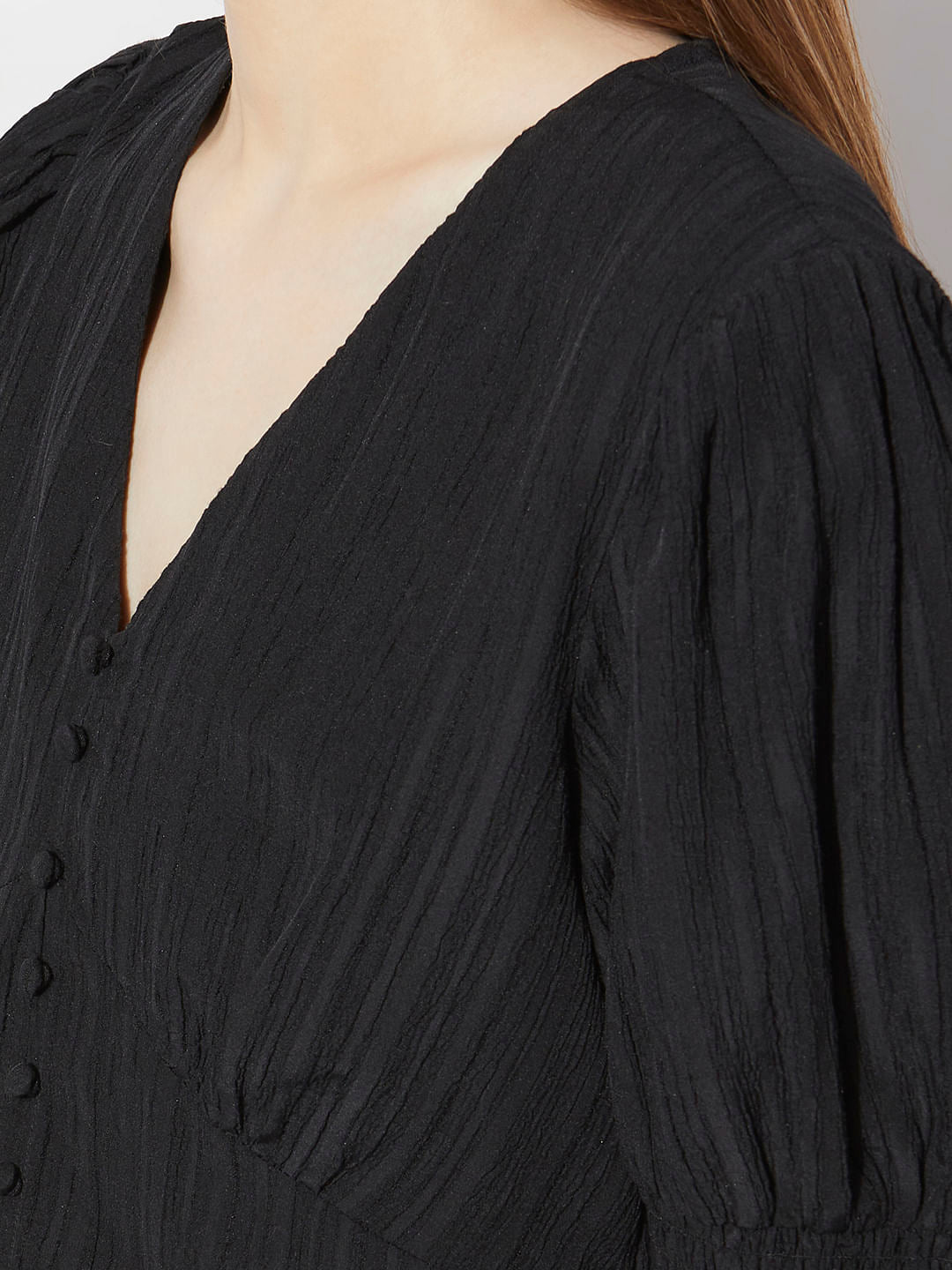 Black V-Neck Striped Top