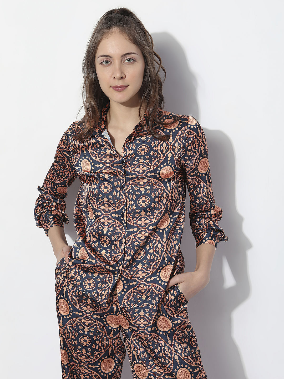 Blue All Over Print Co-Ord Set Shirt