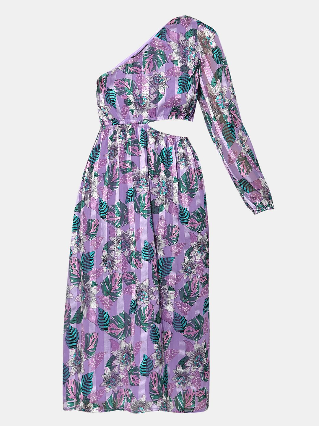 Purple Floral One-Shoulder Dress