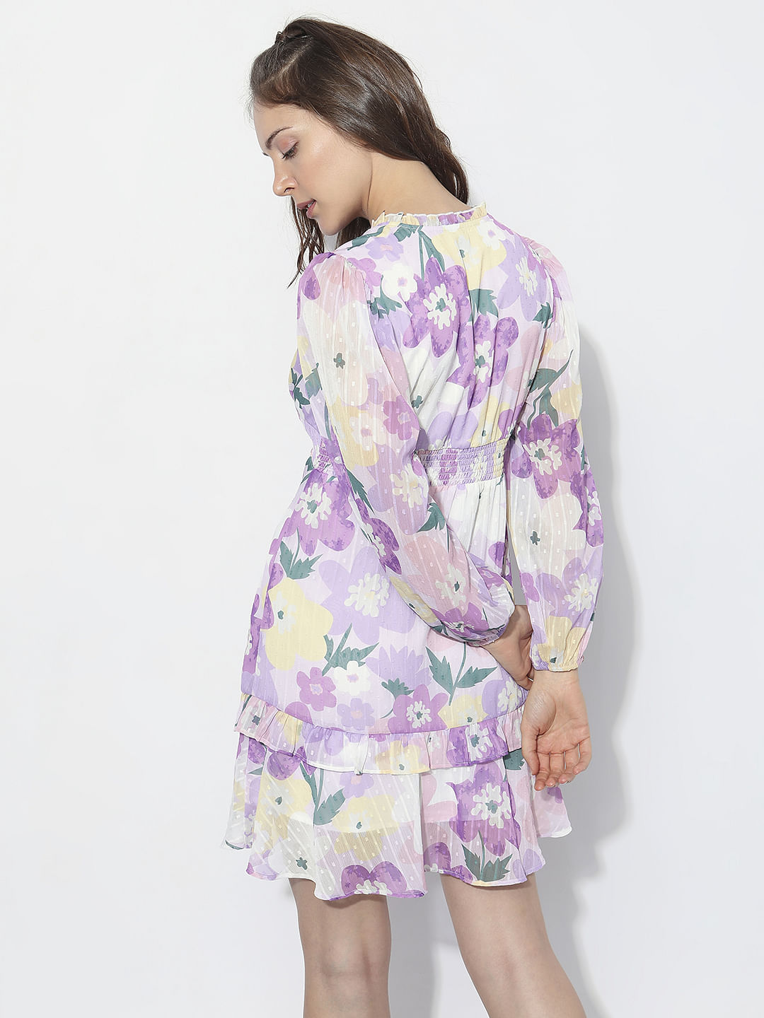 Purple Floral Print Mini Dress