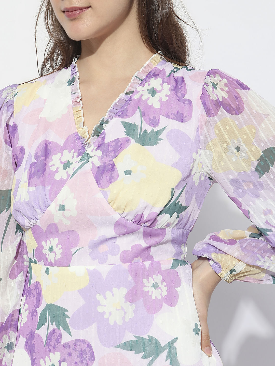 Purple Floral Print Mini Dress