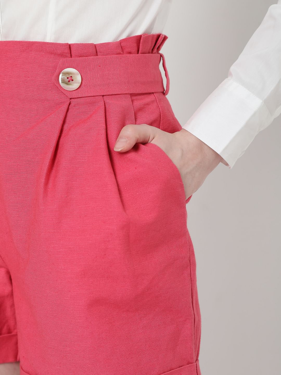 Pink Paperbag High Waist Co-Ord Set Shorts