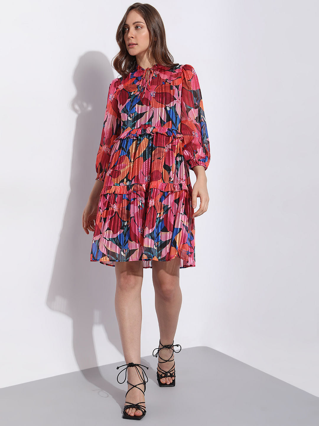 Pink Floral Print Shift Dress