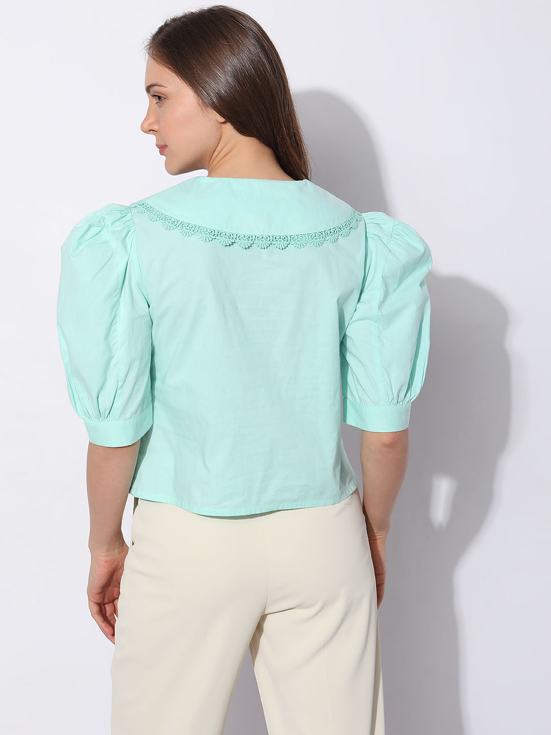 Sea Blue Puff Sleeves Top