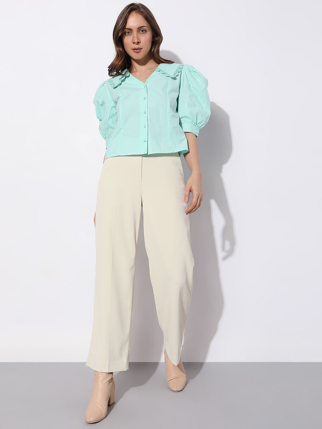 Sea Blue Puff Sleeves Top