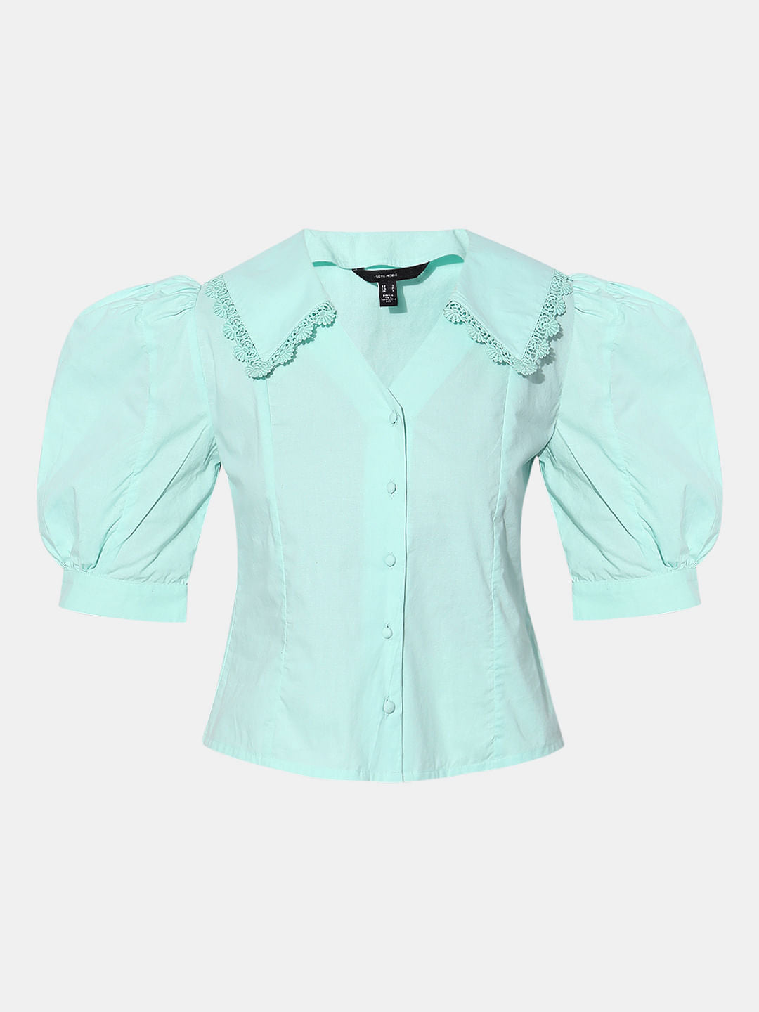 Sea Blue Puff Sleeves Top