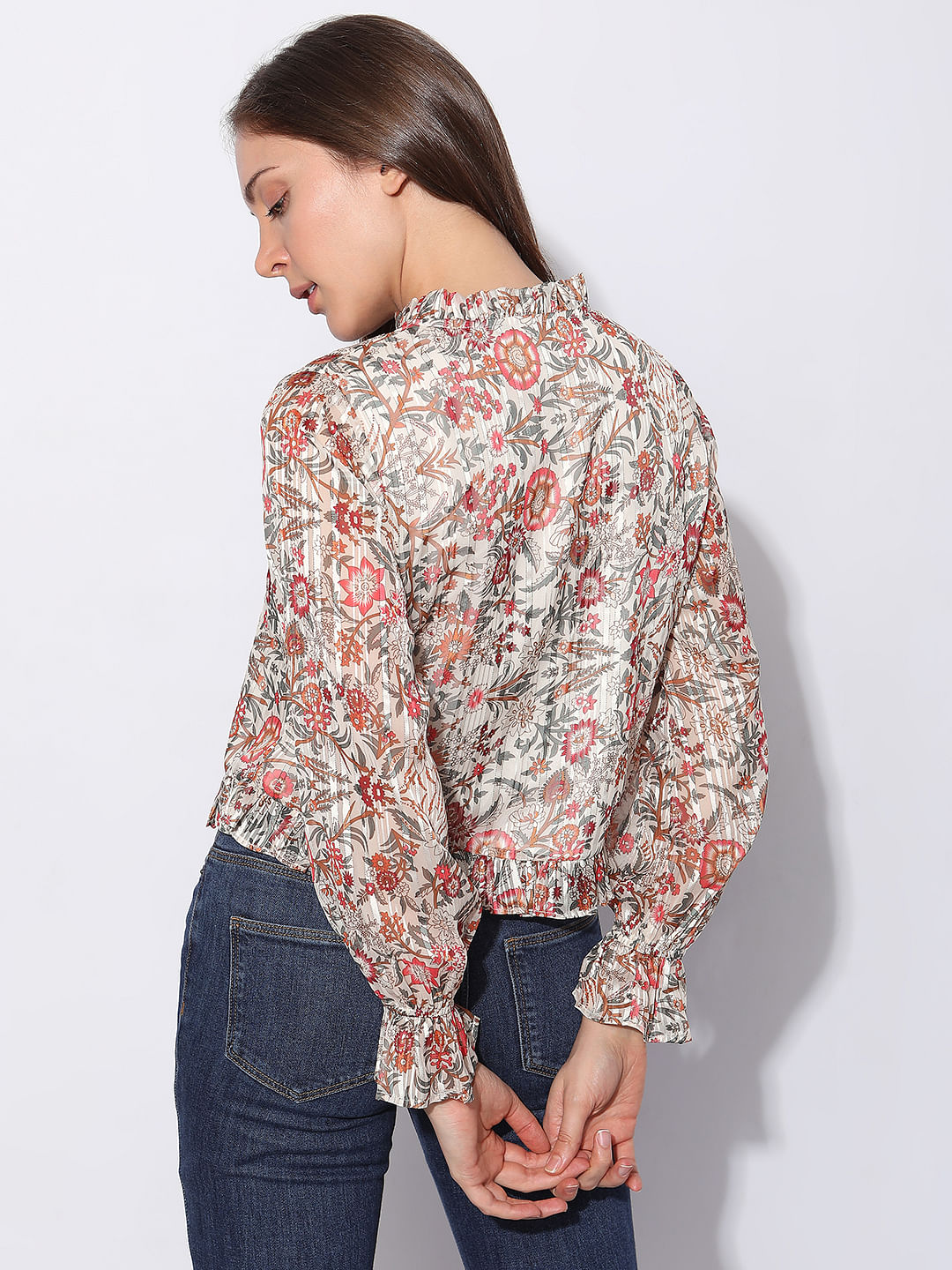 Orange Floral Print Top