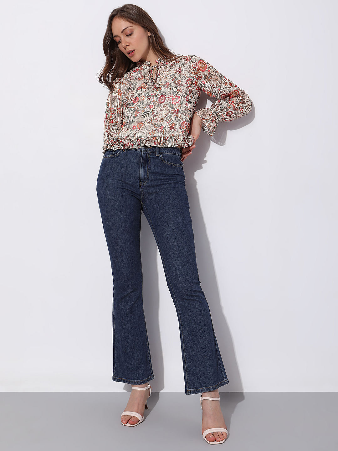 Orange Floral Print Top