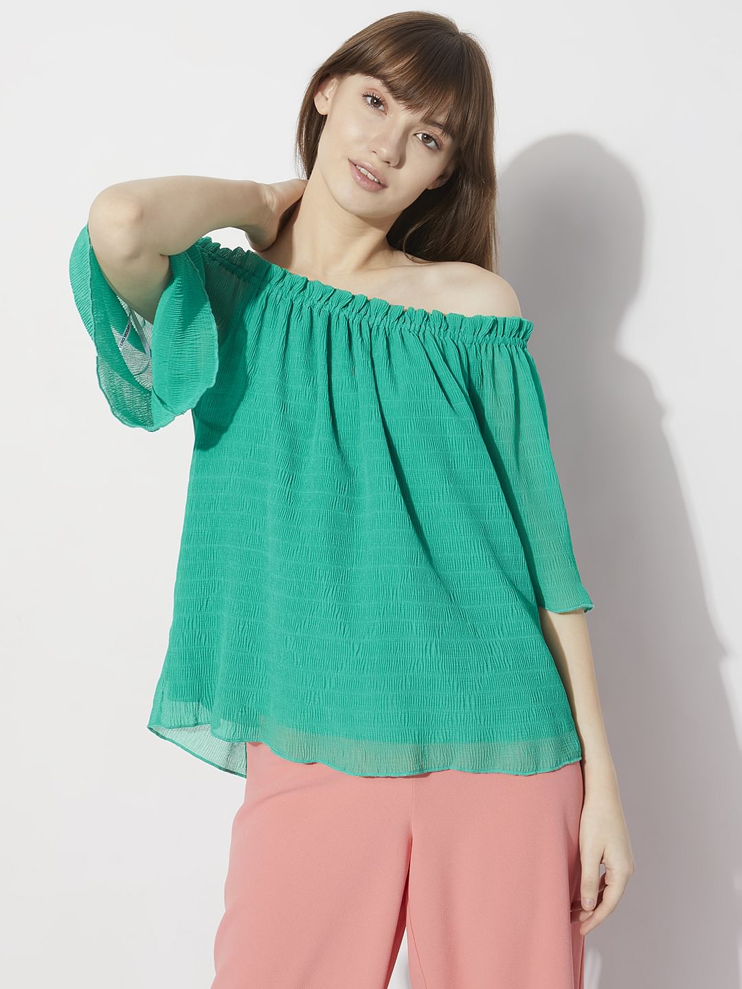 Green Off-Shoulder Top